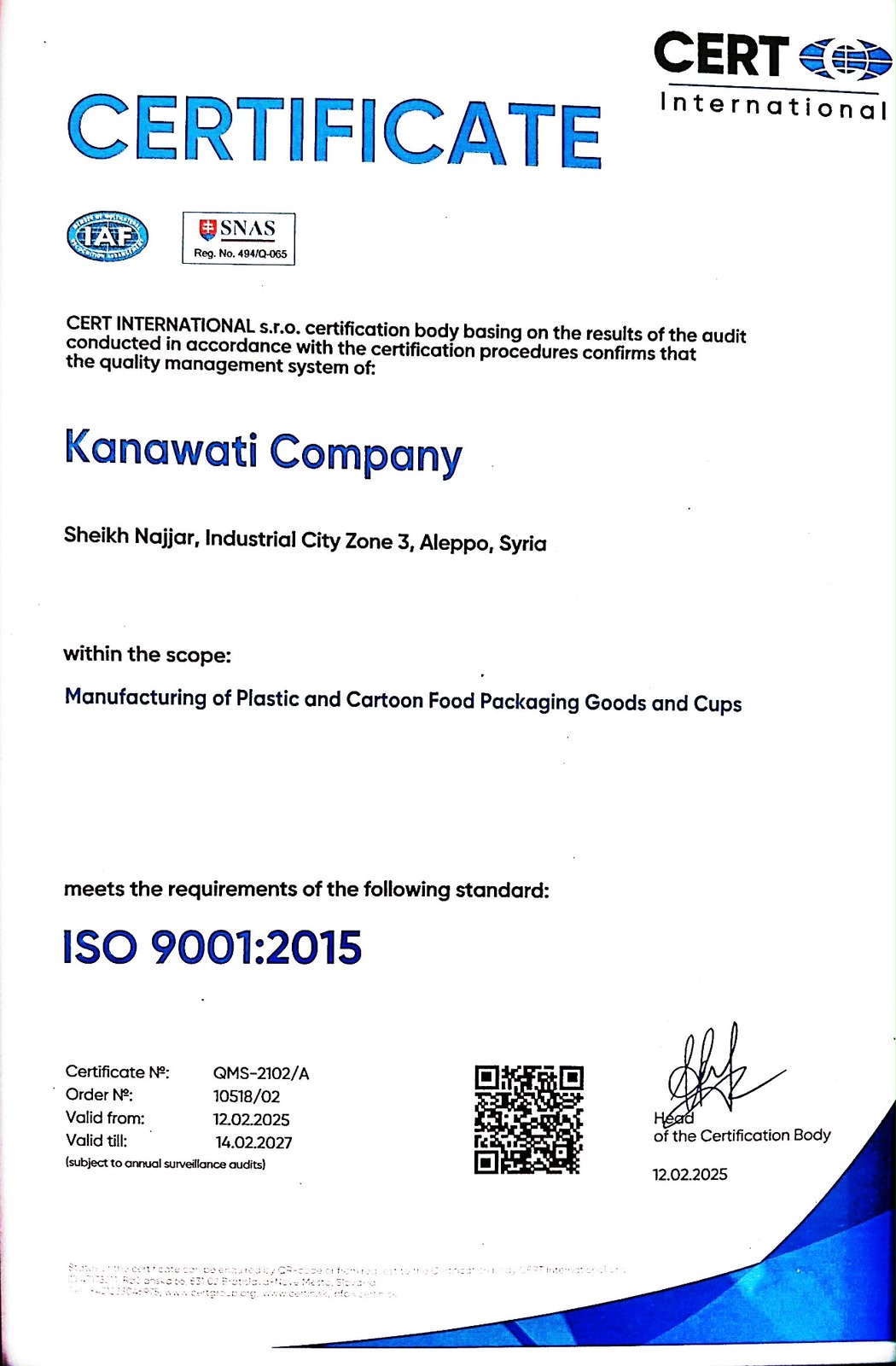 ISO9001:2015 (2025-2027) 